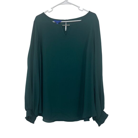 Apt. 9 Womens Long-Sleeve Blouse SZ XL Green Keyhole Neck Lightweight Polyester - Picture 1 of 12